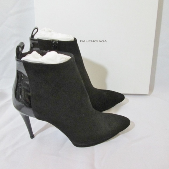 NEW NIB BALENCIAGA SUEDE PATENT Leather Ankle BOOT - Picture 1 of 8
